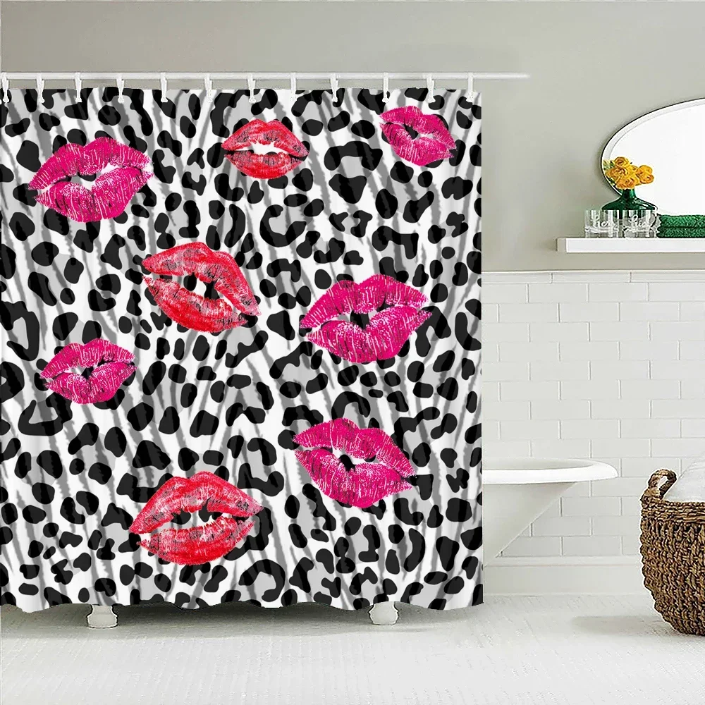 Sexy Leopard Red lip Pattern Bath curtain Waterproof Shower Curtains Polyester Bath Screen Print Curtain for Bathroom Home Decor