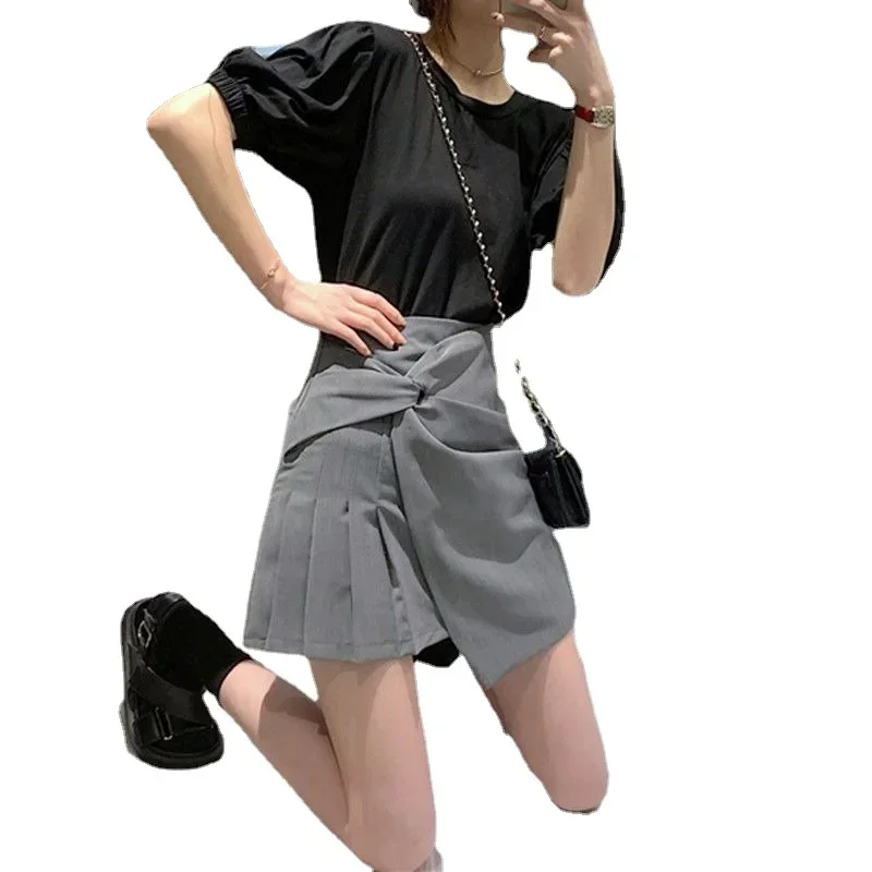 

Korean Irregular Wrap Buttocks Short Dresses Design Niche Pleated Miniskirt Women's Summer New High Waisted A-line Half Skirt