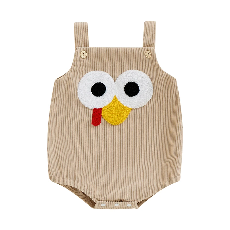 

SXYPAYXS-Baby Girl Boy Thanksgiving Romper Sleeveless Square Neck Turkey Embroidery Casual Playsuits Overalls