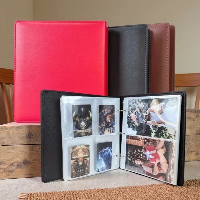 

D-Ring 3-Ring A5 Premium Litchi Grain Leather Photo Album Refillable Scrapbook with 50 PP Pages, Acid-Free PVC-Free Card Storage