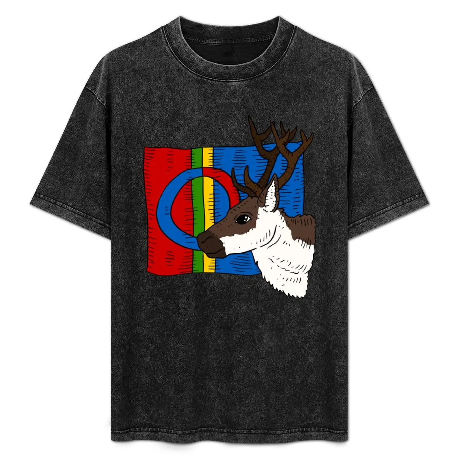 

sami flag and reindeer. Sámi people. T-Shirt Daily Work Short Sleeve Top