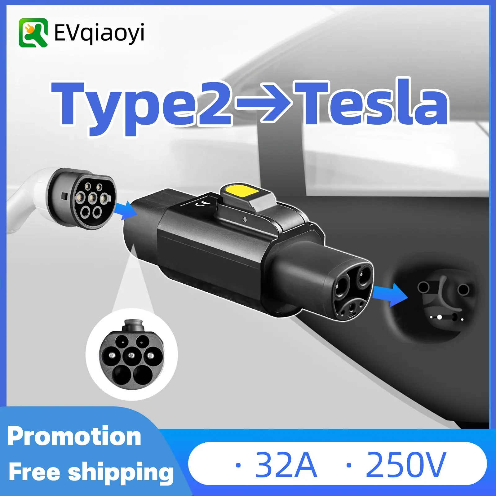 

Адаптер EVqiaoyi Type2 для Tesla, 7.2 кВт, совместим с Tesla NACS Model S/X/3, подходит для зарядных устройств Type2 EV