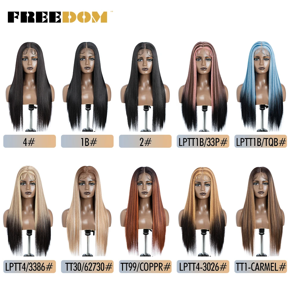 FREEDOM Synthetic Lace Front Wigs For Black Women 13X7 Straight Lace Wigs 30 Inch Ombre Brown Blue Pink Cosplay Lace Wig