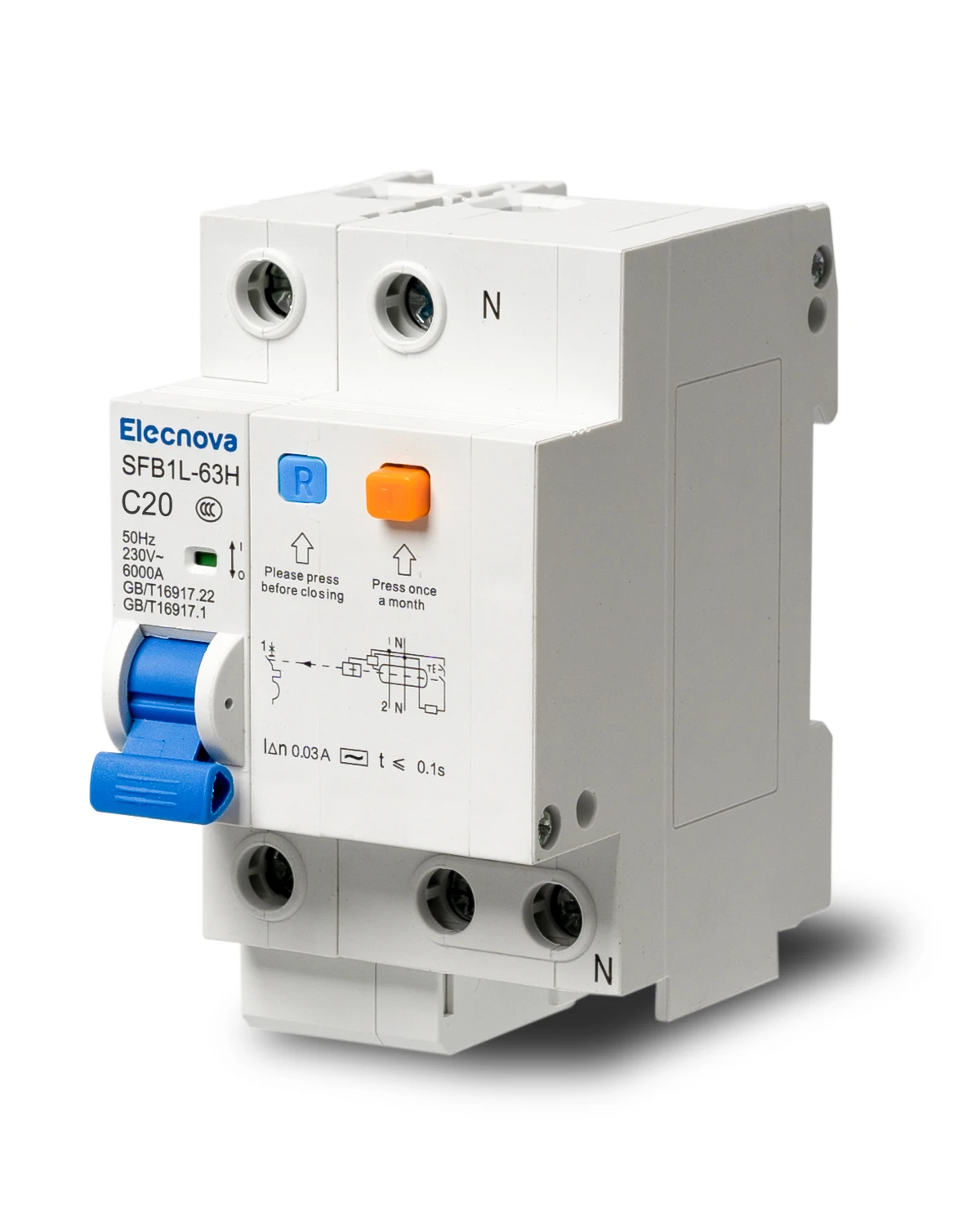 Elecnova AC 20A 1pole+N 230V DIN Rail Mount Leakage Protection Miniature Circuit Breaker 110V / 120V Available