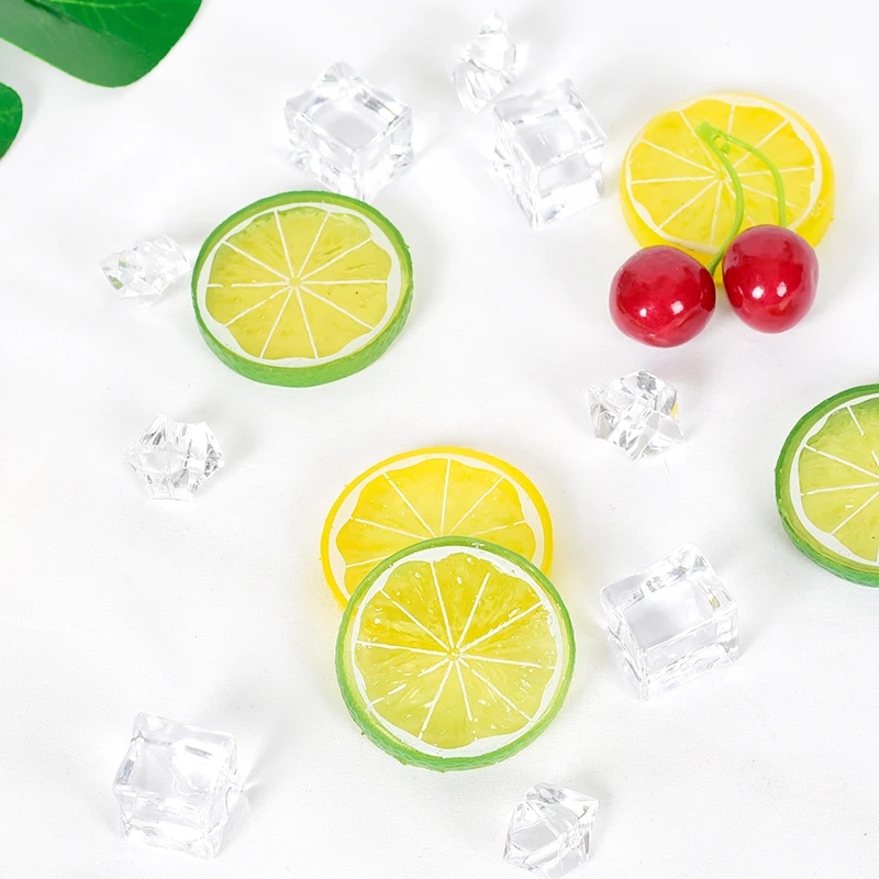 Mini accesorios de fotografía de simulación de rodajas de limón y cubitos de hielo artificiales para estudio fotográfico, accesorios de decoración de tiro de escritorio