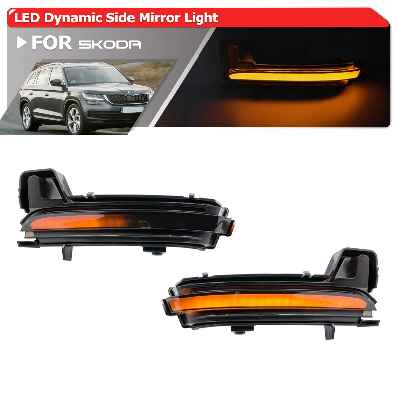 2PCs Smoked Sequential Led Dynamic Amber Side Mirror Blinker Signal Indicator Lights For Skoda Karoq 2017-2020 Kodiaq 2016-