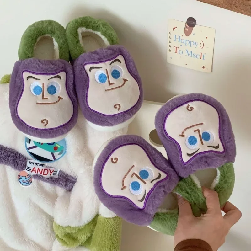 New Disney Lotso Buzz Lightyear Slinky Dog Creative Cute Cartoon Warm Cotton Slippers Personalized Anime Movie Bag Heel Slippers