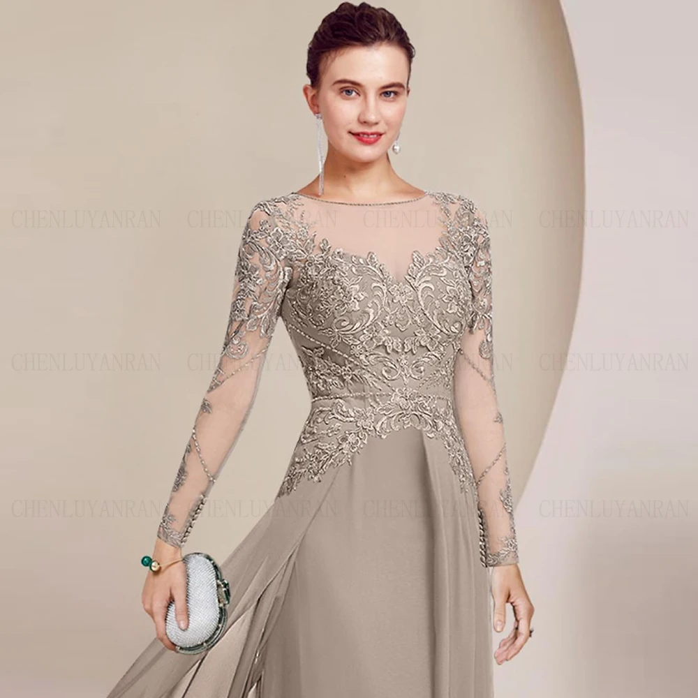 New Arrivals Mother of the Bride Dresses 2024 Full Sleeves Long Formal Wedding Guest Gown A-line Chiffon Dress Women For Wedding