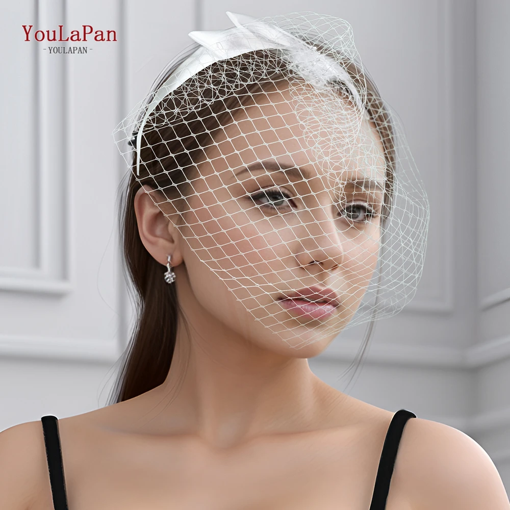 YouLaPan-velo corto con forma de jaula para pájaros, accesorio de boda para novia, velo de malla con rubor, lazo de satén, malla, Vestiti Eleganti Da Matrimonio VA03