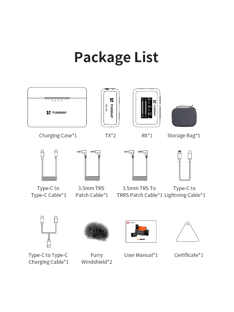 Funsnap M6 Wireless Lavalier Microphone 200M Noise Reduction Mic with Charging Case Outdoor Radio Microphone for Vlog Interview