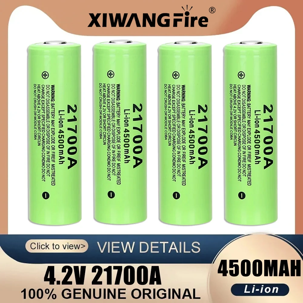 

XIWANGFIRE 4.2V 21700 Rechargeable Battery 4500mAh Power Batteries 3C Discharge 21700 HD Cell Lithium Battery with a Flashlight