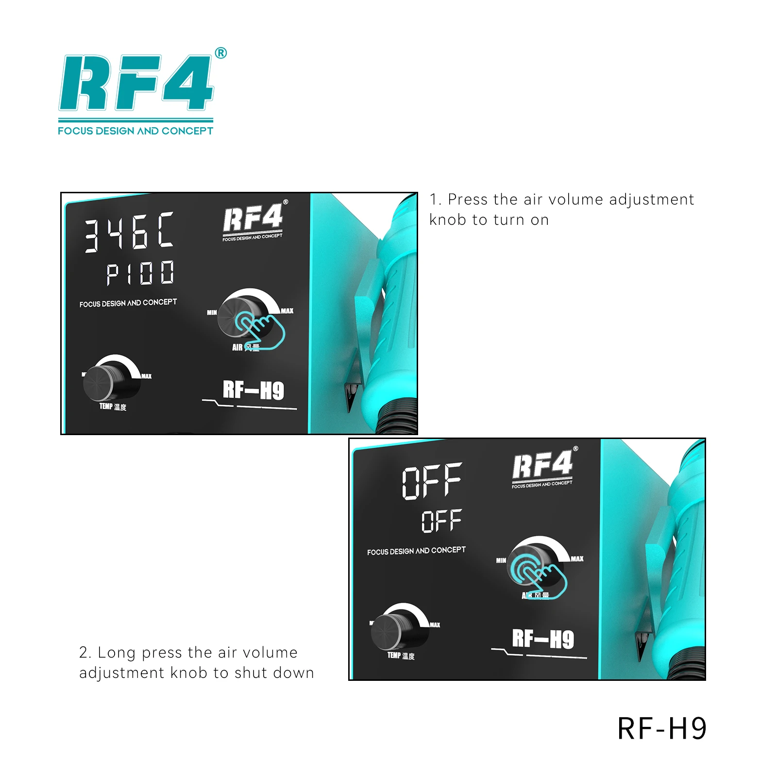 RF4 RF-H9 Intelligent Hot Air Gun Digital High Power BGA Rework Heating Station With 4 Welding Nozzles Soldering Repair Tools