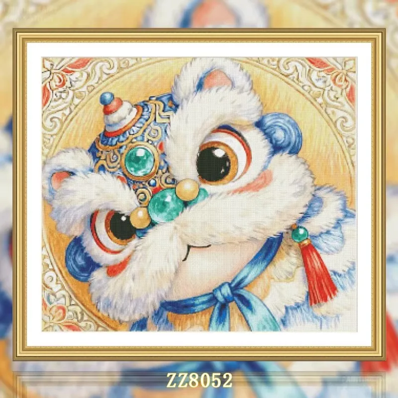 

ZZ8052 ZZ8159 ZZ8188 Lion Dance 11CT 14CT 16CT 18CT Print On Canvas Cross Stitch DIY Set Kit Needlework Embroidery