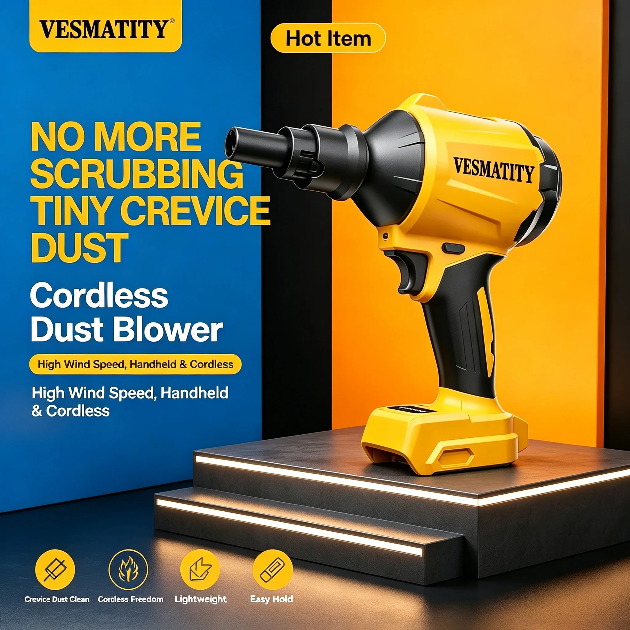 Vesmatity Cordless Air Blower Nozzle for Cleaning Inflating Bare Tool for 20V Battery Multifunction Dusting Machine Brushless