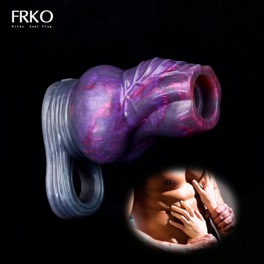 FRKO Thicken Soft Silicone Penis Sleeve Enlargement&Extended Hollow Dildo for Men Lock Ring Delay Enjaculation Sex Toys Couples