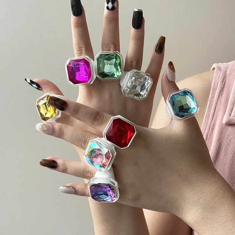 Luxury sparkling diamond-encrusted octagonal resin ring