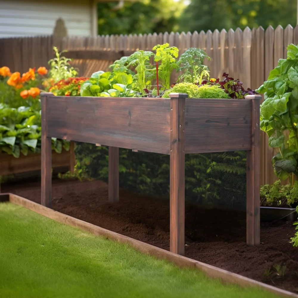 Outdoor Raised Garden Bed with Legs for Vegetable Flower Herb, Raised Garden Bed, Planter Box with Liner, Drainage Holes