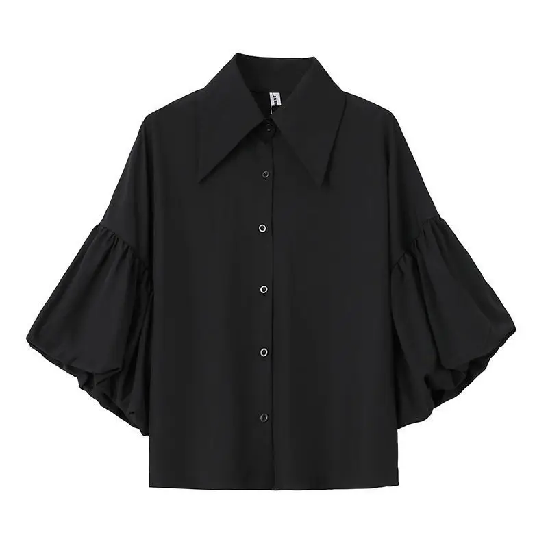 Vintage Simplicity Solid Loose Blouse Summer New Polo Neck Half Sleeve All-match Casual Shirt Tops Fashion Trend Women Clothing