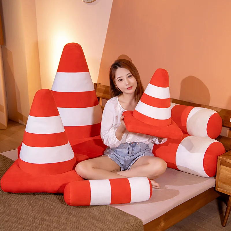 Plush Toy Simulation Traffic Cone Road Construction Cone Sign Roadblock Simulation Toy Set Safety Soft Cushion Pillow