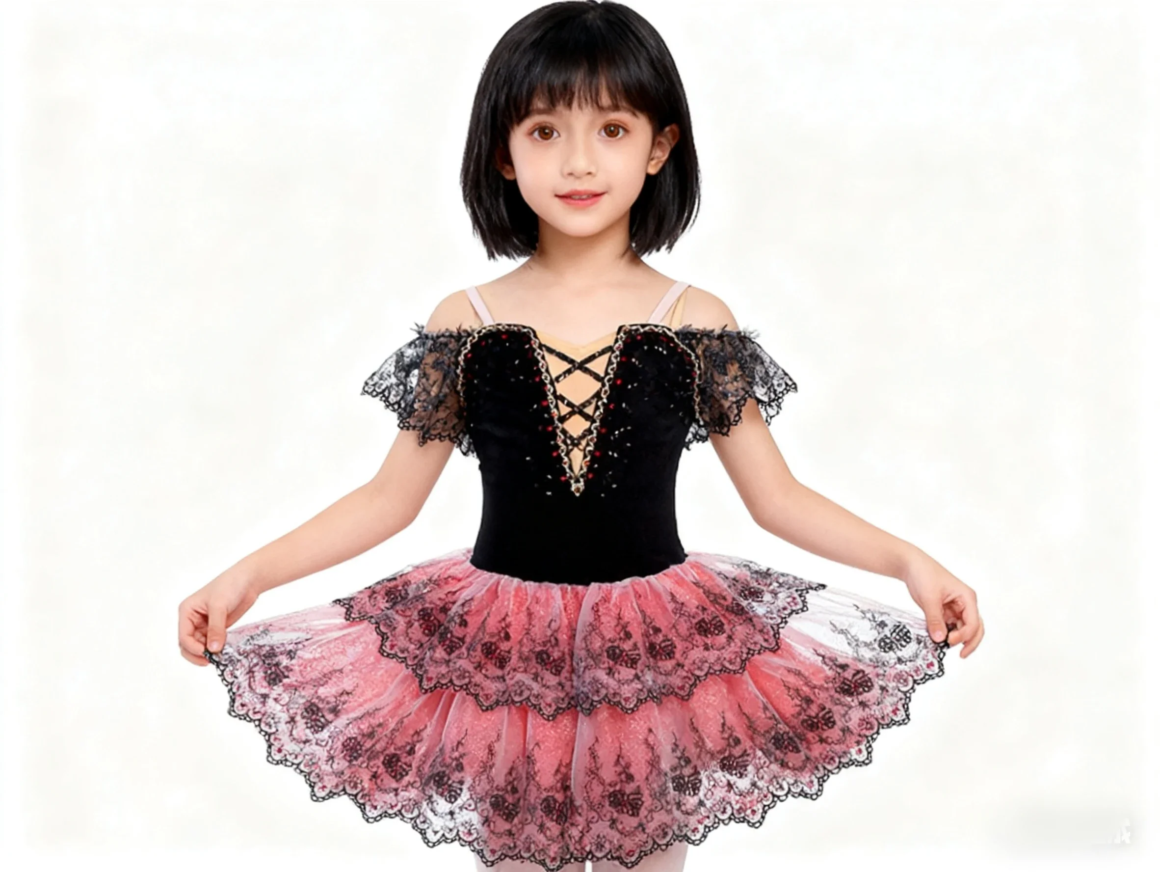 카르멘 변형 발레 드레스 어린이 전문 발레 튜튜스 소녀 공연용 검정 빨강 대회 의상 발레리나