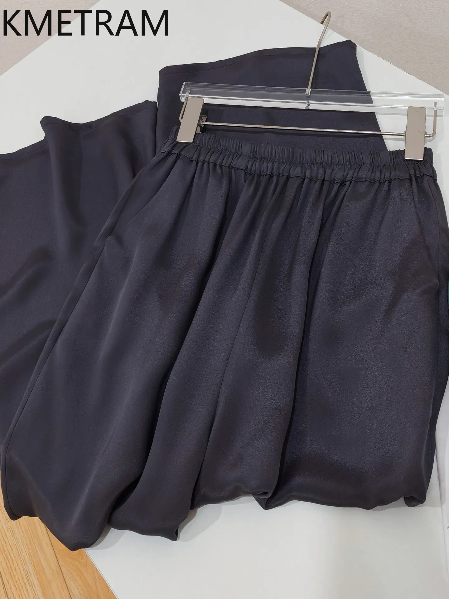 

KMETRAM 32MM 100% Real Mulberry Silk Pants for Woman Dark Grey Baggy Pants Summer Casual Straight Trousers Women Clothes 2026 바지