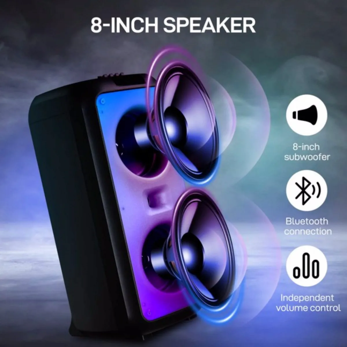 Alto-falante portátil sem fio de karaokê Bluetooth de 8 polegadas com TF/USB/AUX/FM/TWS, luz de discoteca LED, Bluetooth 5.0 para festa em casa ao ar livre