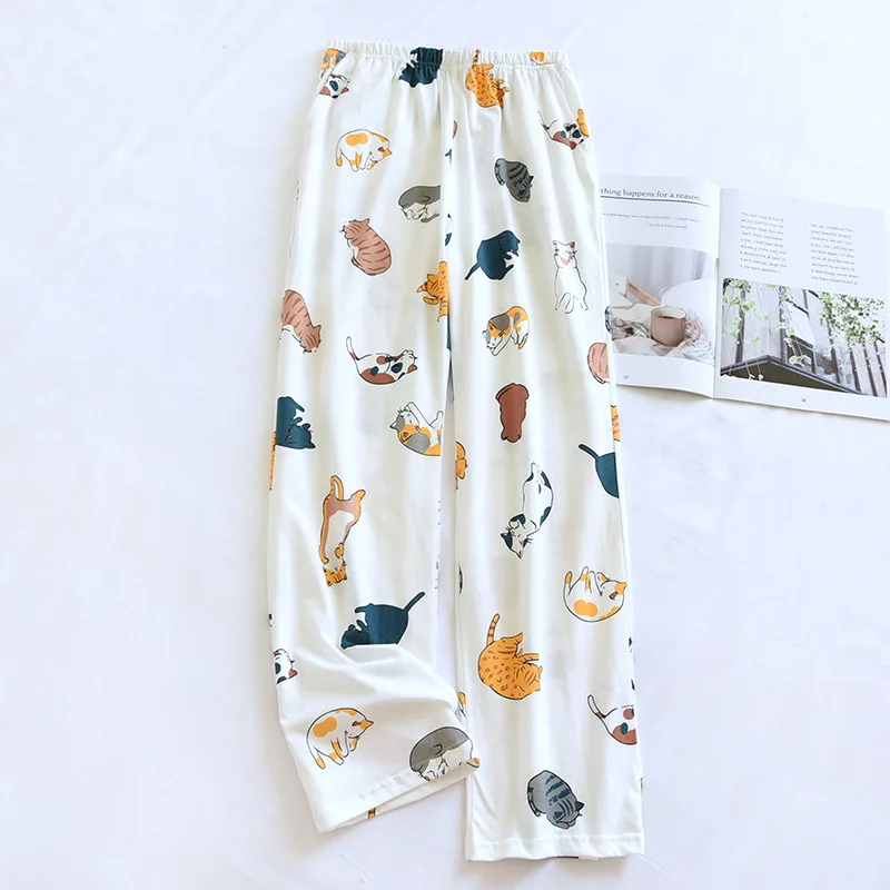 2024 Japanese New Women\'s Sleepwear 100% Cotton Knitted Soft Pants Cartoon Loose Pants Home Bottoms Womens Pajama Pants