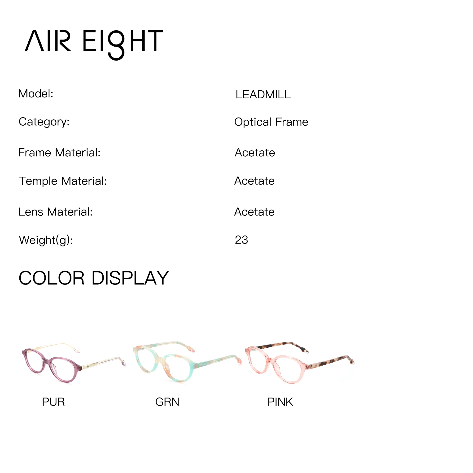 AIREIGHT XXS Size Acetate Oval Myopia Prescription Glasses with Custom Prescription for Women Photochromic Graduated Lenses