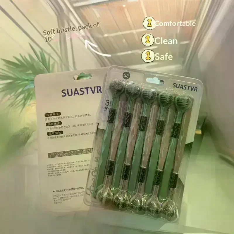 Manual Toothbrush 10pcs Three sided U-shaped Soft Toothbrush for Comprehensive Oral Cleaning for Adults 3D