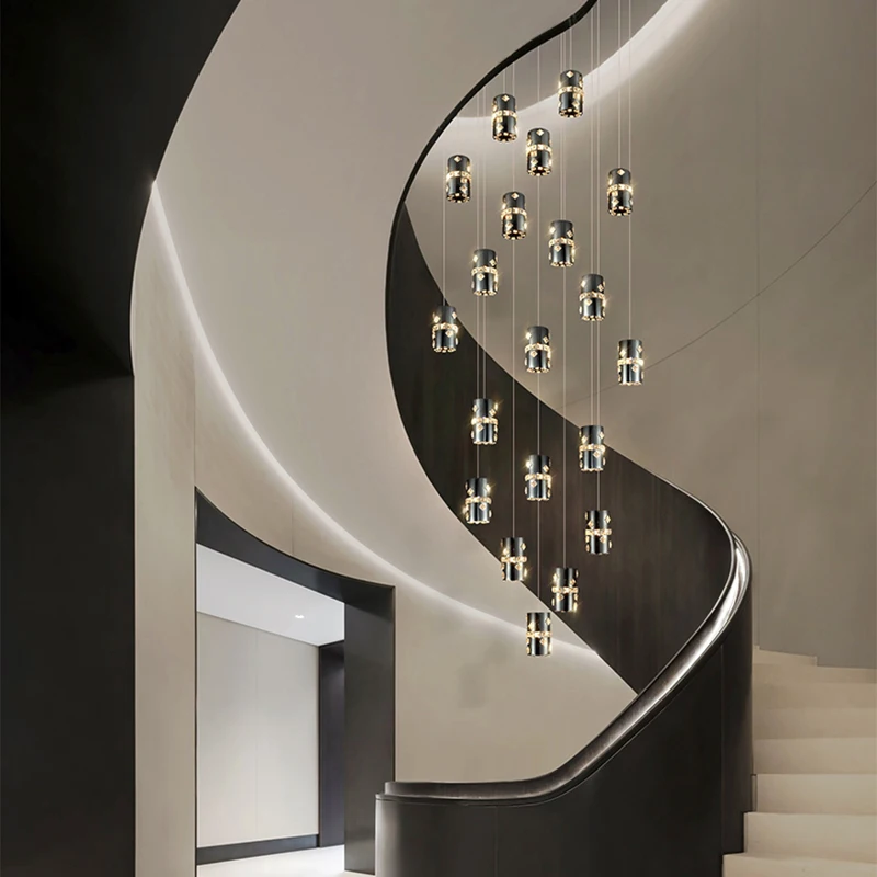 

Nordic Home Crystal Stairs LED Chandeliers Villa Stairs Ceiling Lighting Decoration Dimmable