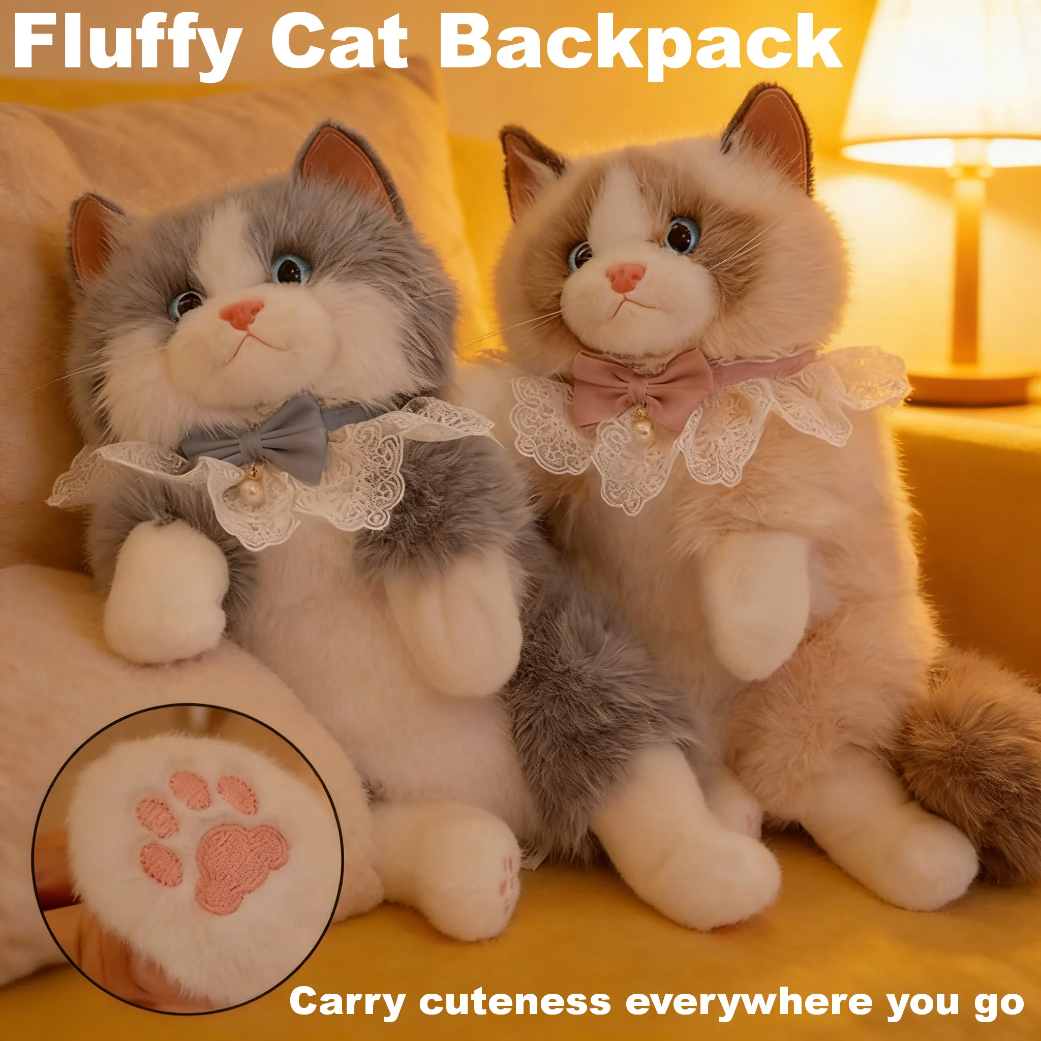 

Super Realistic Simulated Puppet Cat Backpack plush backpack Cartoon Cat School Bags Travel Storage Cute Animals Bag lolita bag