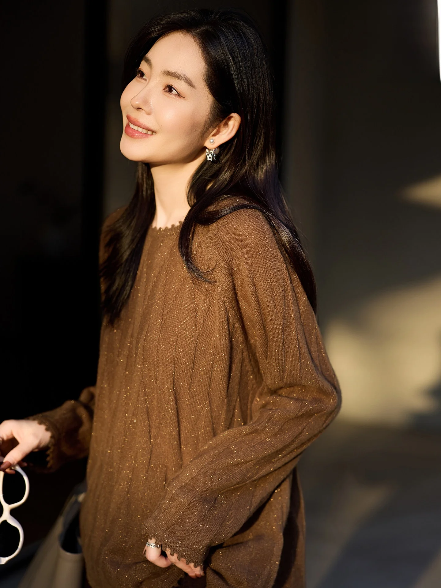 

uMu Faion Sparkling Texture Knitted Sweater Women's Winter Large Size Woolen Long Sve Sweater Street Sle Loose Fit