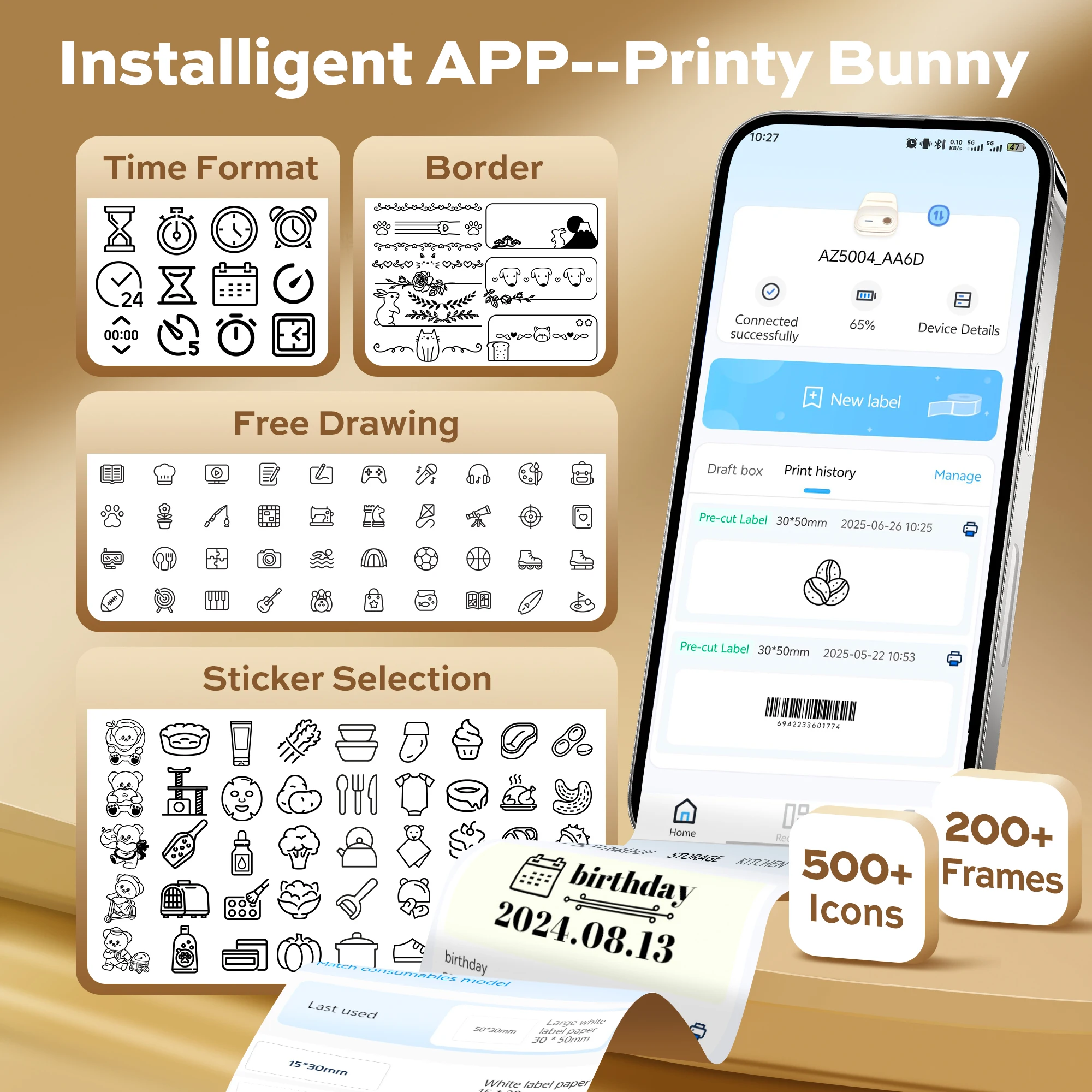 Deli Bluetooth Label Maker Machine, 2-inch Portable Handheld Retro Printer with Tape Cartridge, Inkless Electronic Labeler