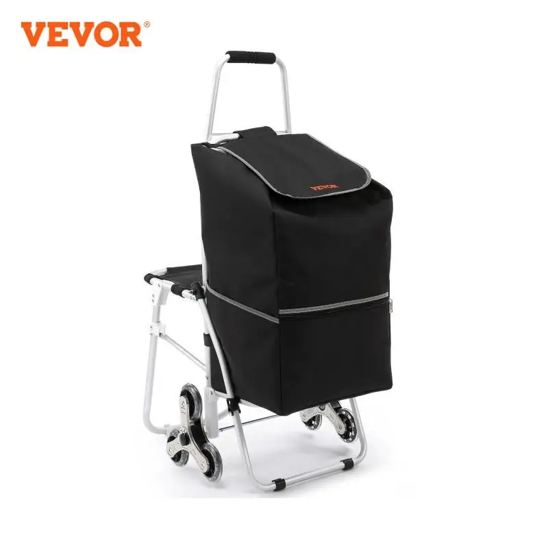 VEVOR Carrello per la spesa pieghevole 50 L Carrello Monte Scala capacità 75 kg con Borsa e Sedile Impermeabili Tre Ruote in Gomma Maniglia