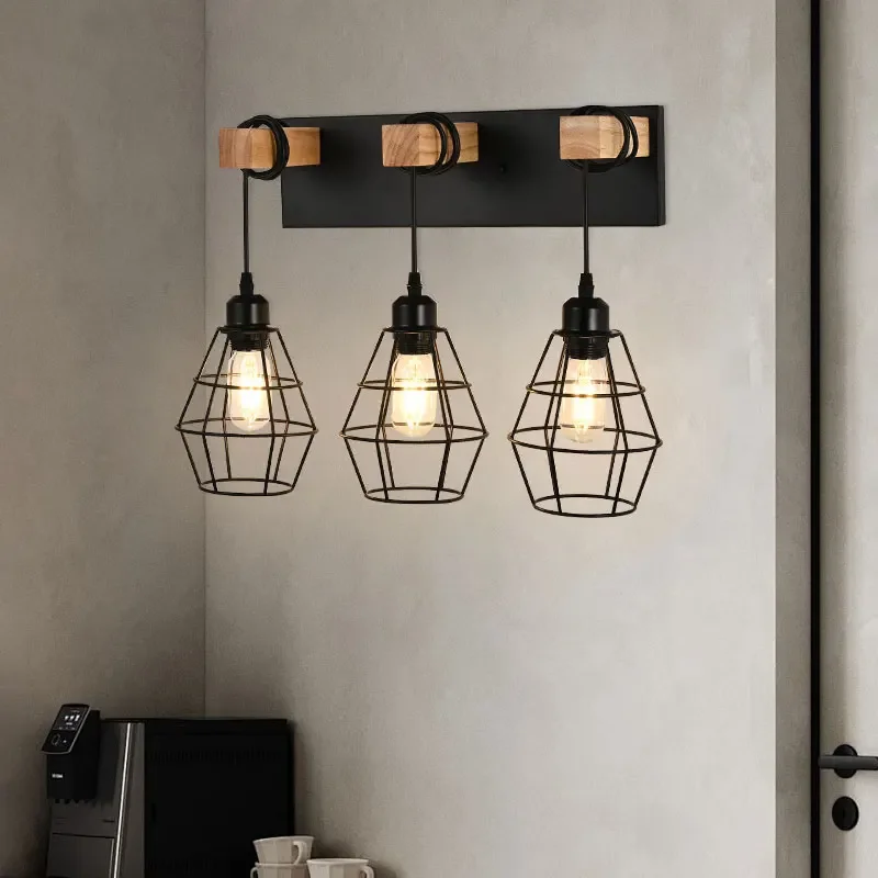 Indoor Retro Industrial Style Bedside Wall Lamp American Restaurant Hotel Bedroom Wooden Wall Lights Hallway Led Lights Fixture