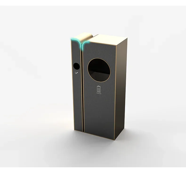 

Коммерческий мусорный бак, живописный торговый центр на открытом воздухе, вертикальное гашение дыма, кожаный ящик из нержавеющей стали, настройка