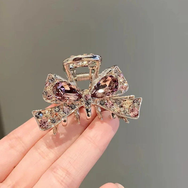 High-End Lila Kristall Strass Schleife Haarspange Haarklammer Damen Hinterkopf Halbkrawatte Haargriff Koreanischer Stil Haarschmuck