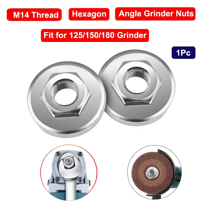 Angle Grinder Nut, M14 Hexagon Locking Flange Nut, Quick Change Grinder Adapter Nuts for 125, 150, 180 Grinder Tools, 1Pc