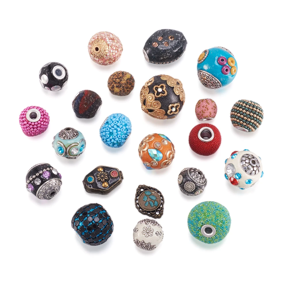 100pcs Round Handmade Grade A Rhinestone Indonesia Beads with Alloy Cores Mixed Color DIY Jewelry Making Handicraft Supplies