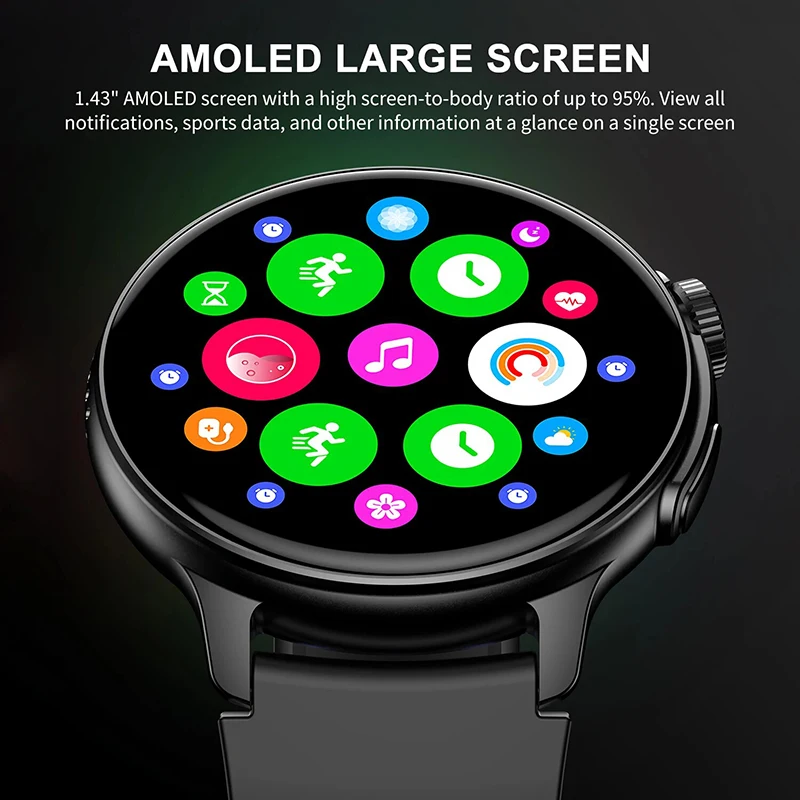 Smartwatch GPS com botão rotativo para homens, chamada Bluetooth, tela HD, rastreamento GPS, 1.43 "AMOLED, 466x466, 1ATM