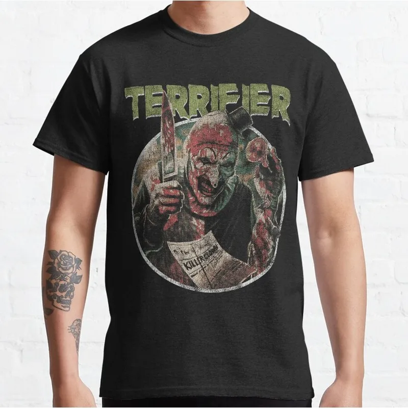 Retro Horror Movie Terrifier Art The Clown Killer Scary Halloween Gift T Shirt Short Sleeve Graphic clothes All size tops S-6XL