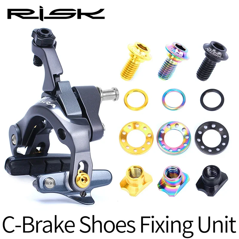 RISK 16PCS Titanium Alloy Bicycle C Clip Brake Block Fixed Screw Kits V Brake Bolts Nuts Gasket General for UT/DA/105 Road Bike