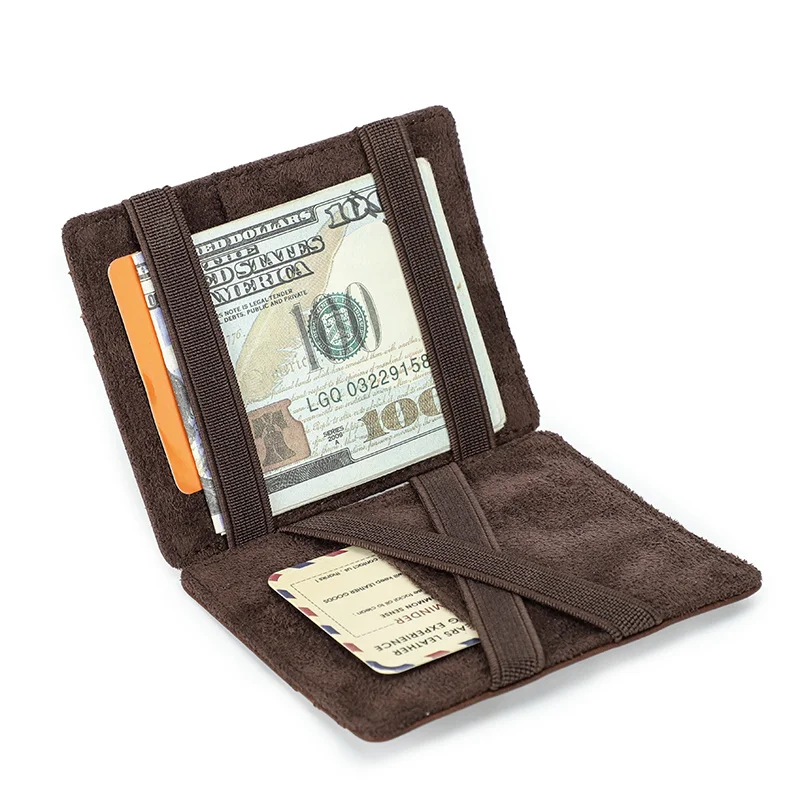 Portefeuille magique en cuir véritable pour hommes, porte-cartes, petits portefeuilles, pince à billets, mince, design à deux volets, mini sac à main