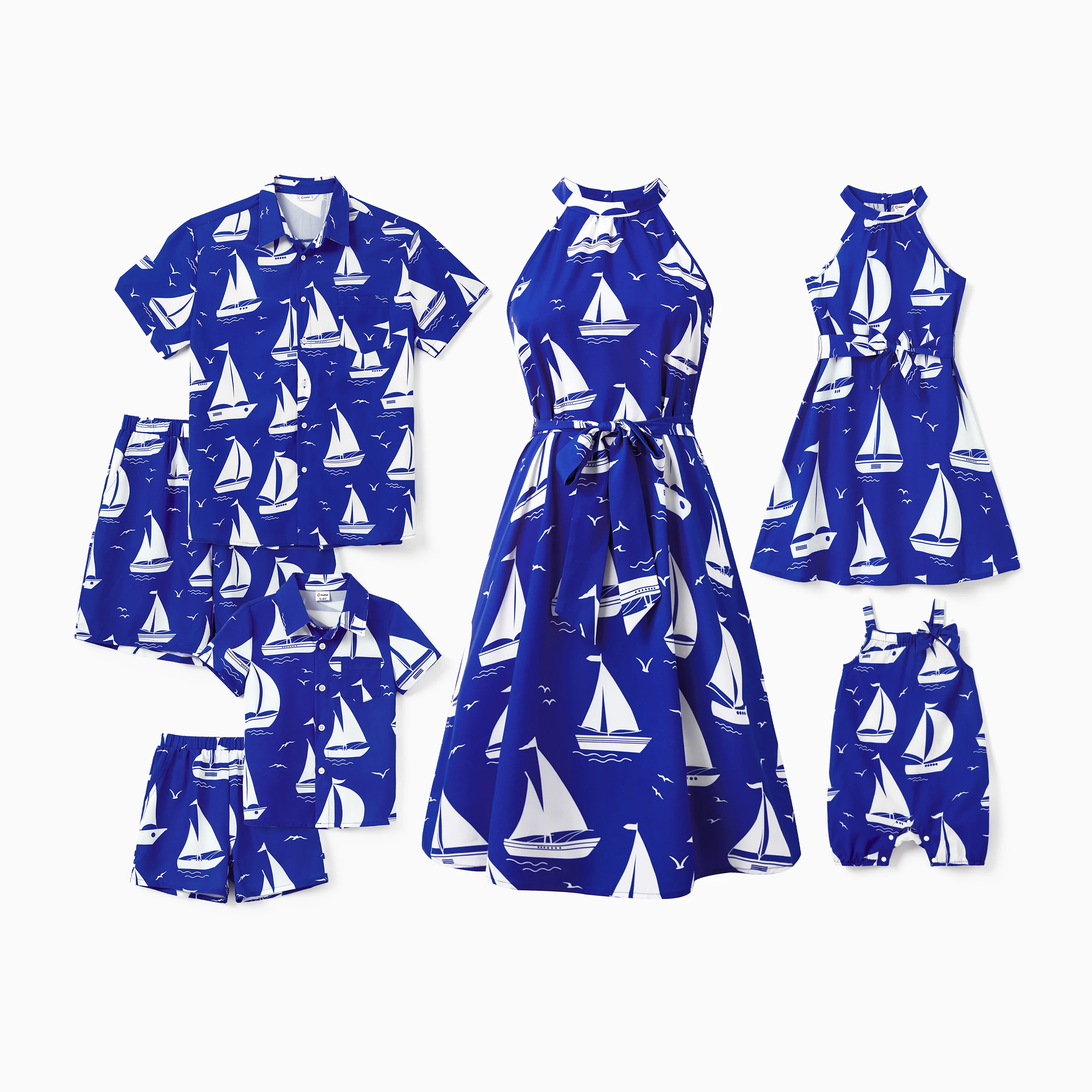 

PatPat Family Matching Set Geometric Pattern 2-Piece Short-sleeve Shirt and Shorts Set or Halter Dress