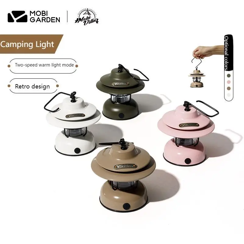 

MOBI GARDEN Portable Camping Lantern Waterproof Retro LED Lamp Outdoor Travel Mobile Tent Lights Battery/USB Ultralight Moby New