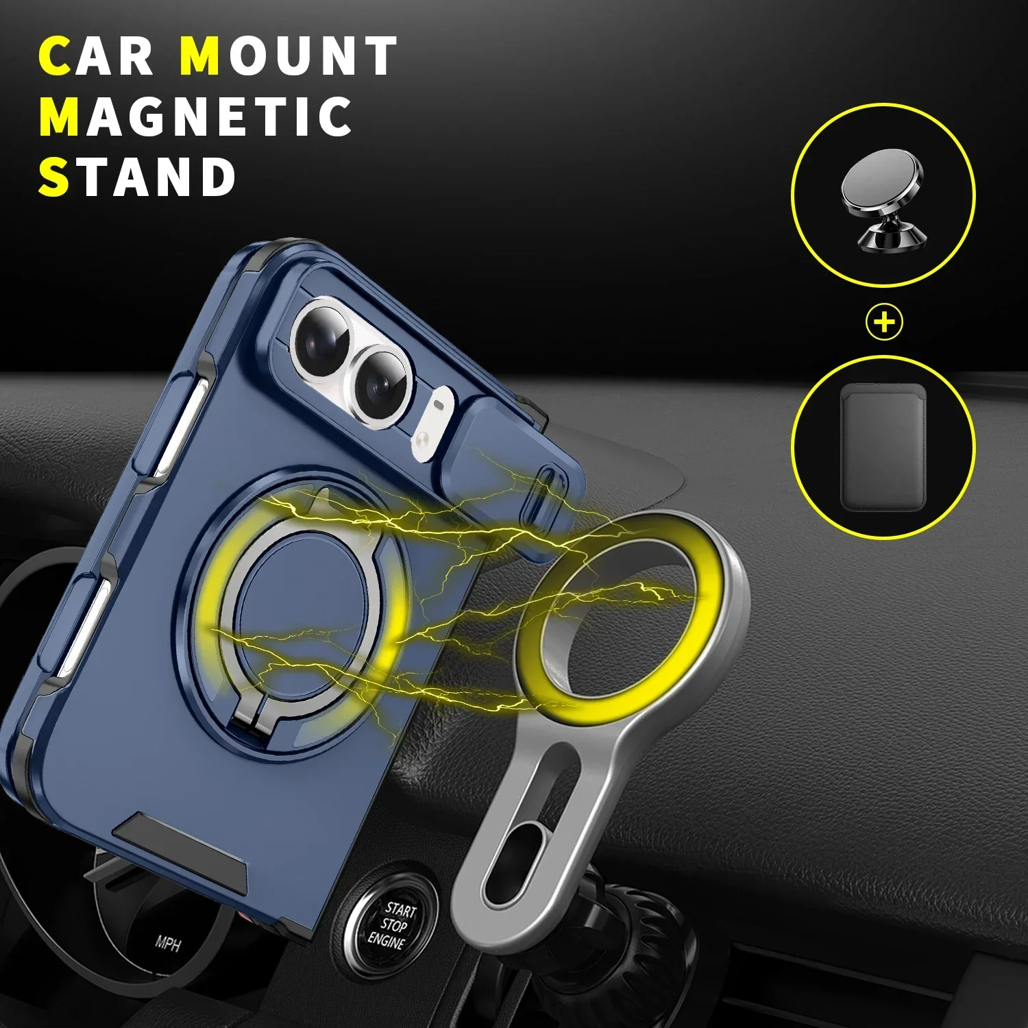 Case for IPhone Duo, Shockproof Armor Sliding Window Protective Phone Wide Holder Magnetic Surpport Car Mount Adsorption Cover view 3