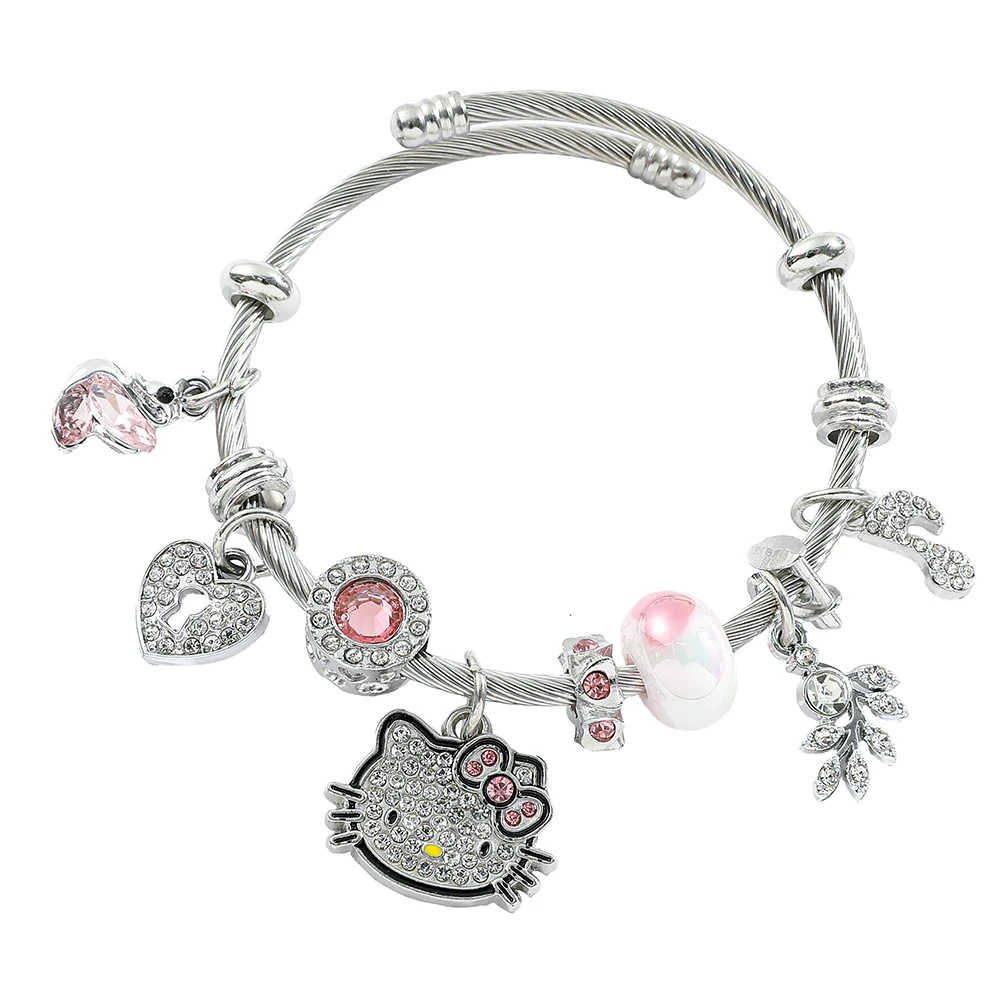 Sanrio Hello Kitty Cartoon Pendant Bracelet Adjustable Size Hot Sale Pink Girl Style Fashionable Gift