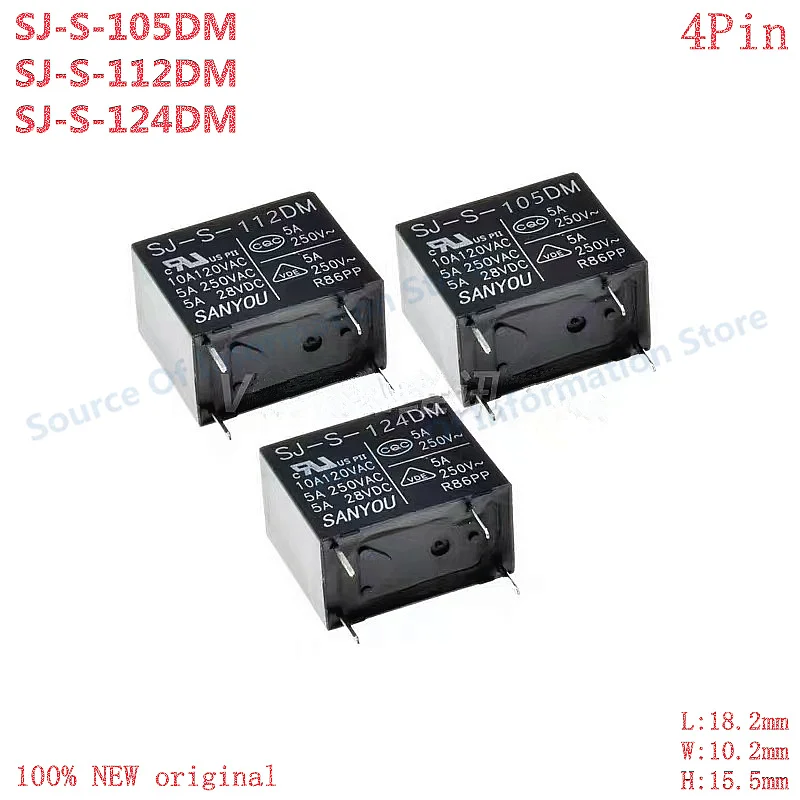 

50Pcs SANYOU SJ-S-105DM/112DM/124DM Power Relays 5V 12V 24V 4Pin 5A 100% New