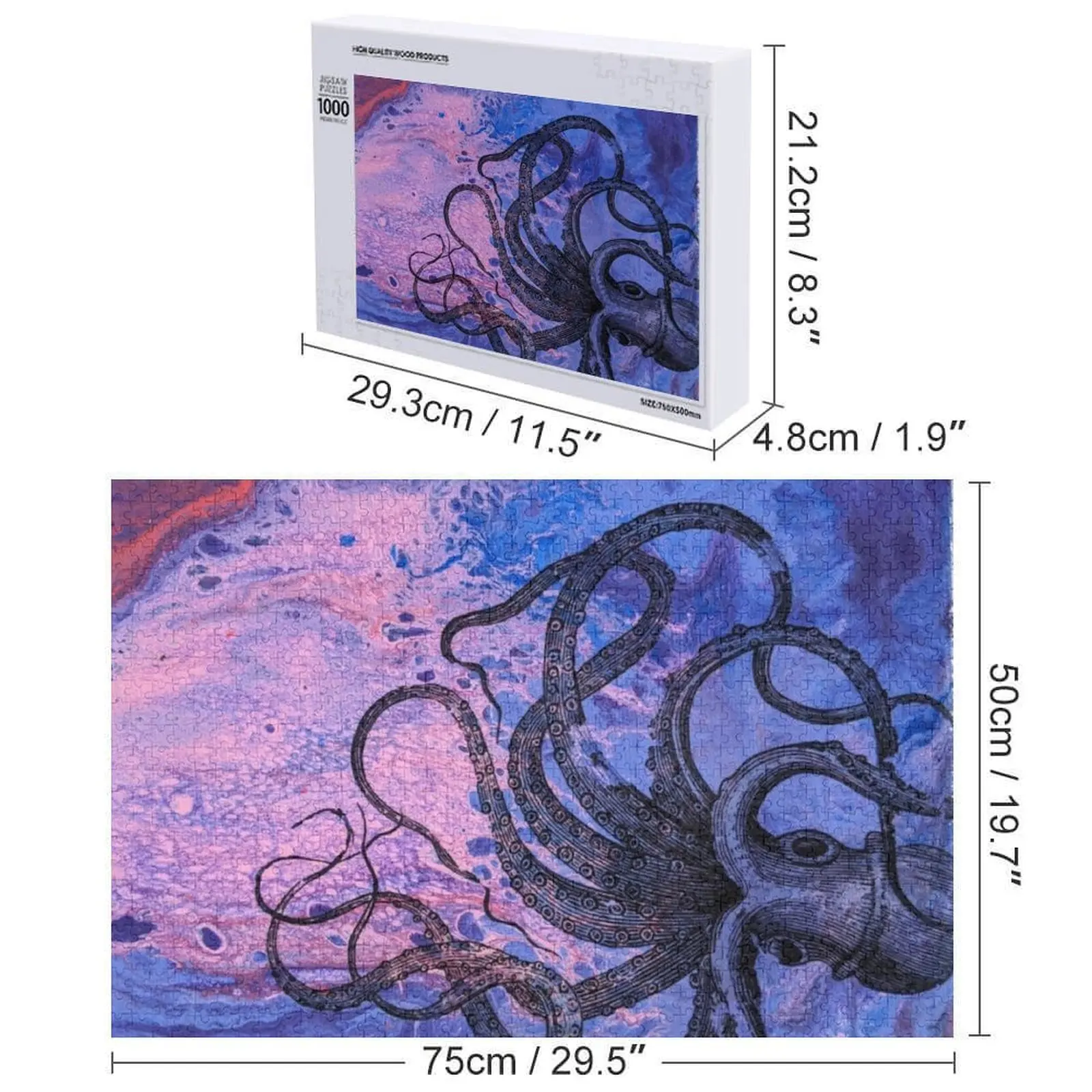 จิ๊กซอว์ปลาหมึกยักษ์ทะเลสีน้ำเงินเข้ม จิ๊กซอว์ไม้สำหรับผู้ใหญ่ เกมปริศนาสำหรับเด็ก