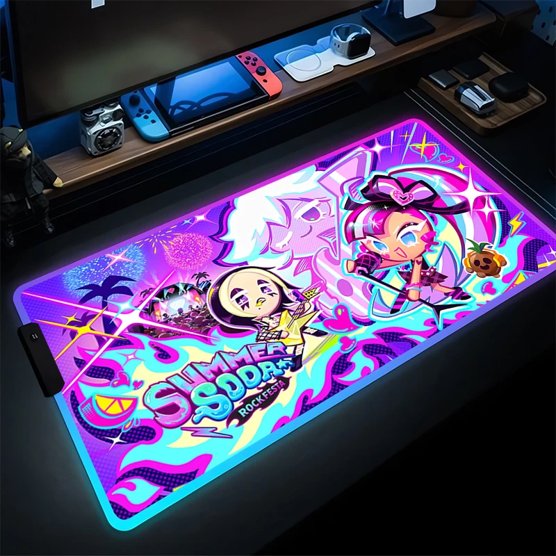 

LED Mouse Pad Computer Kawaii Cartoon Mousepad Cookies Run Kingdom Desk Mat RGB PC Anime Keyboard Gamer Accessories Table Pad